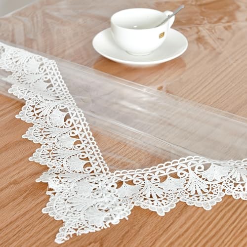 Clear Vinyl Tablecloth Protector, 102" x 54" (Rectangular) Clear-lace
