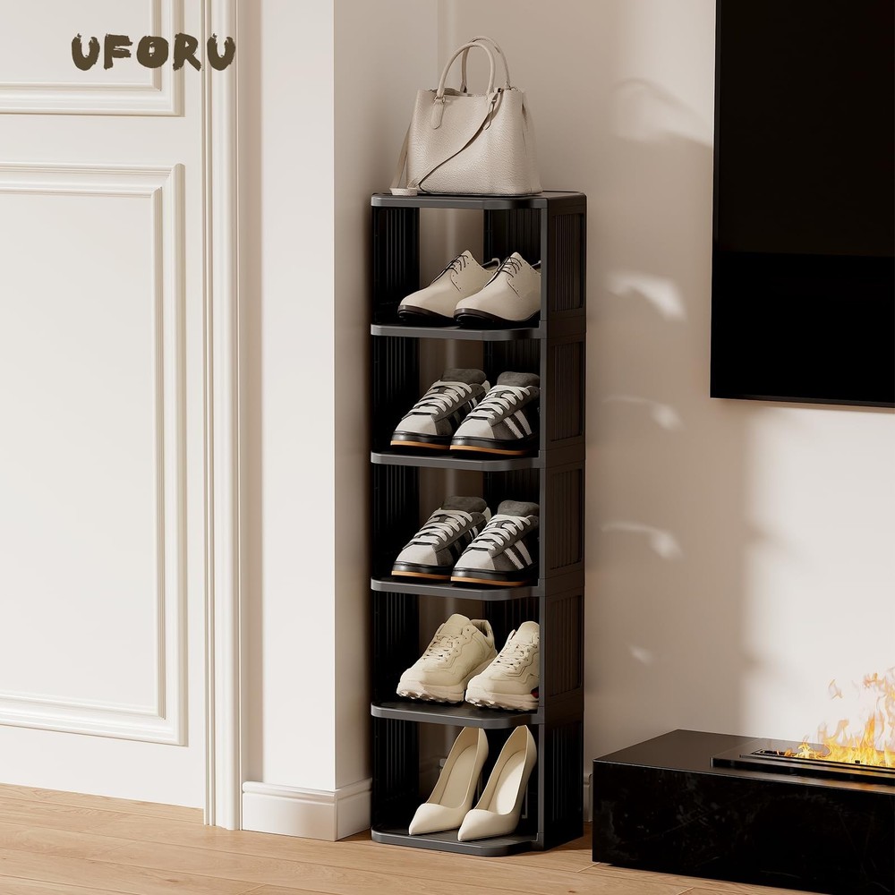 Vertical Shoe Rack, 6-Tier Plastic Stackable Storage Shelf for Small Closets ...
