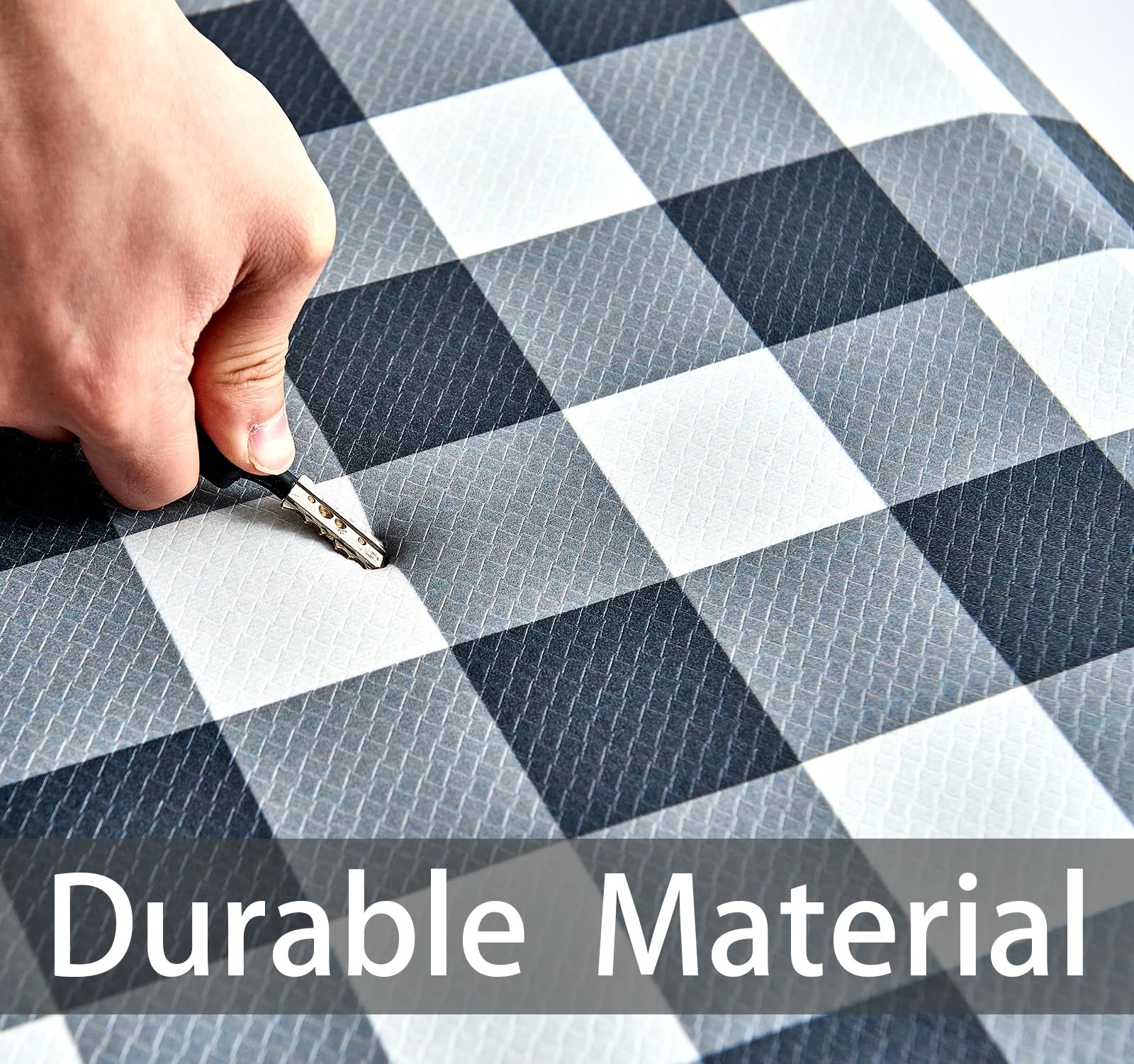 OnesCosy Anti Fatigue Kitchen Rugs 39"L x 17.3"W x 0.5"Th, Plaid Black