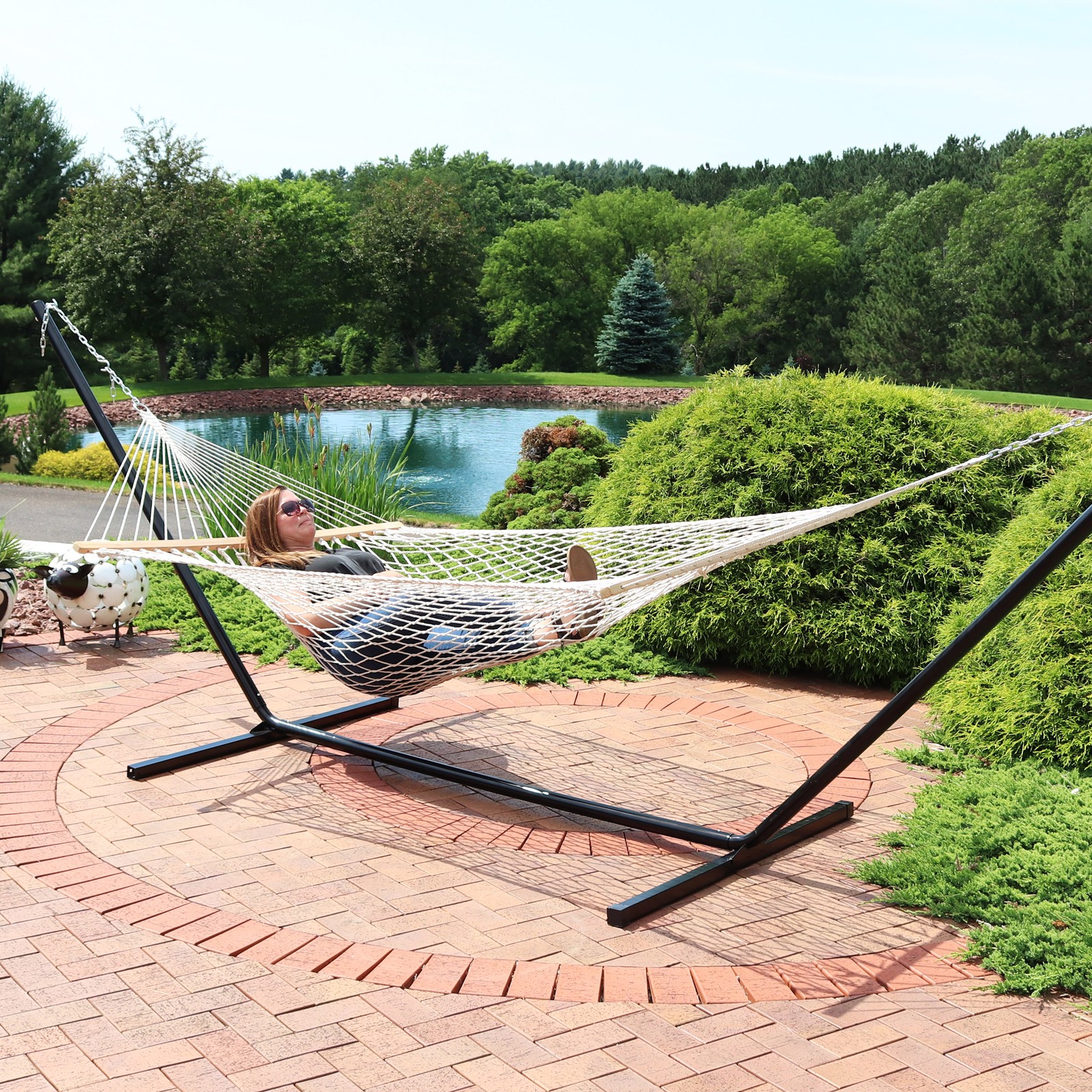 2-Person Cotton Rope Hammock with Spreader Bars - Natural by Sunnydaze