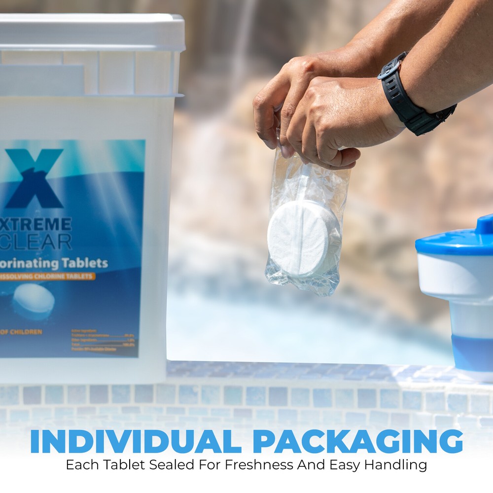 3 Inch Dissolving Stabilized Chlorine Swimming Pool Tablets 45 lbs