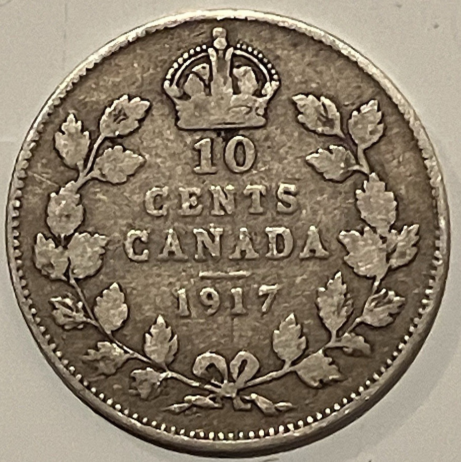 1917 George V Canada Silver 10 Cent Piece.