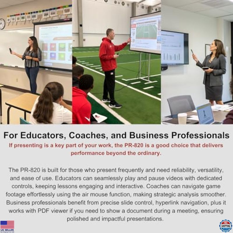 Wireless Presentation Clicker with Laser Pointer, Air Mouse for Slideshows