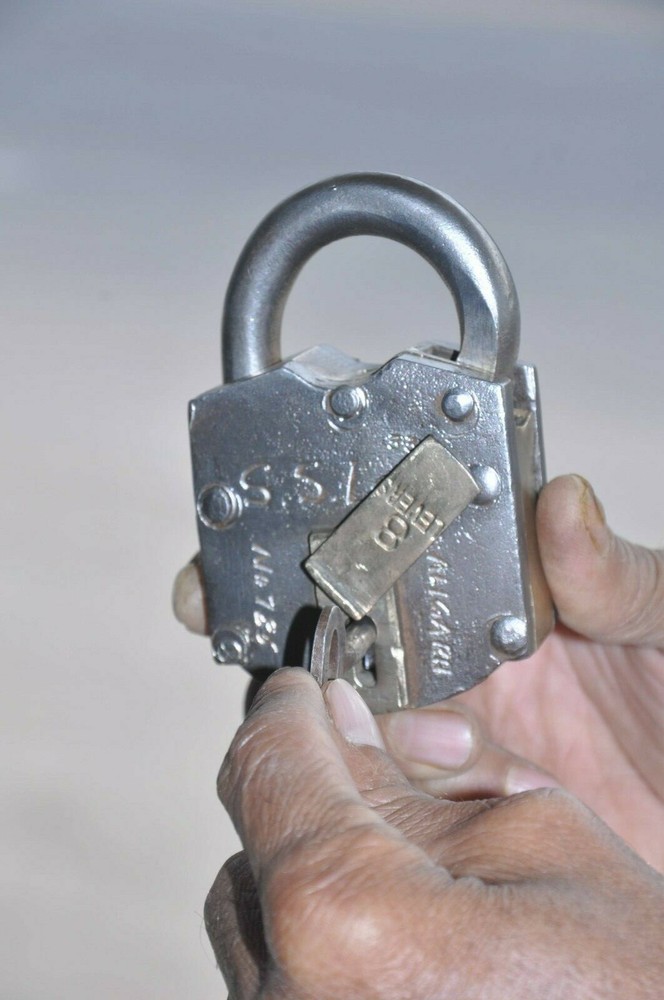 Vintage Iron & Brass Handcrafted Solid Heavy Unique Shape Push Button Padlock