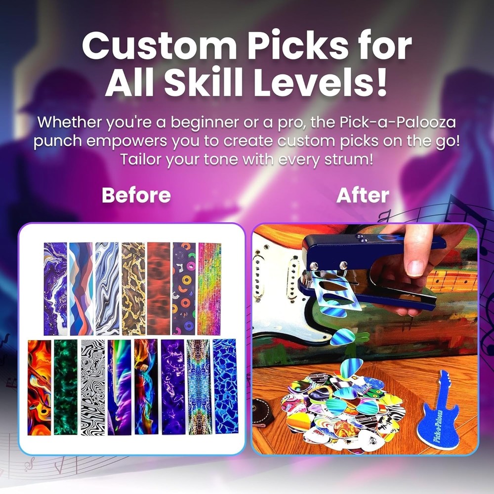 Guitar Pick Maker Kit with Key Chain & Artwork Strips - Create Unique Picks