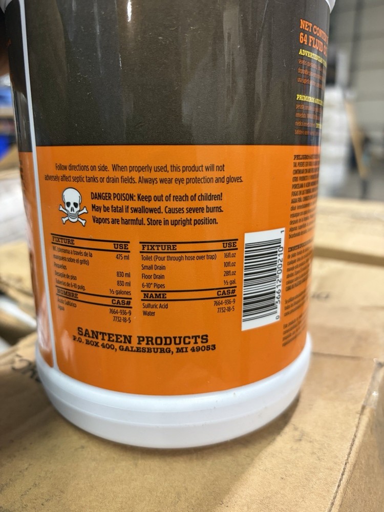 Santeen Drain Opener 64 Oz | Dissolves Grease & Organic