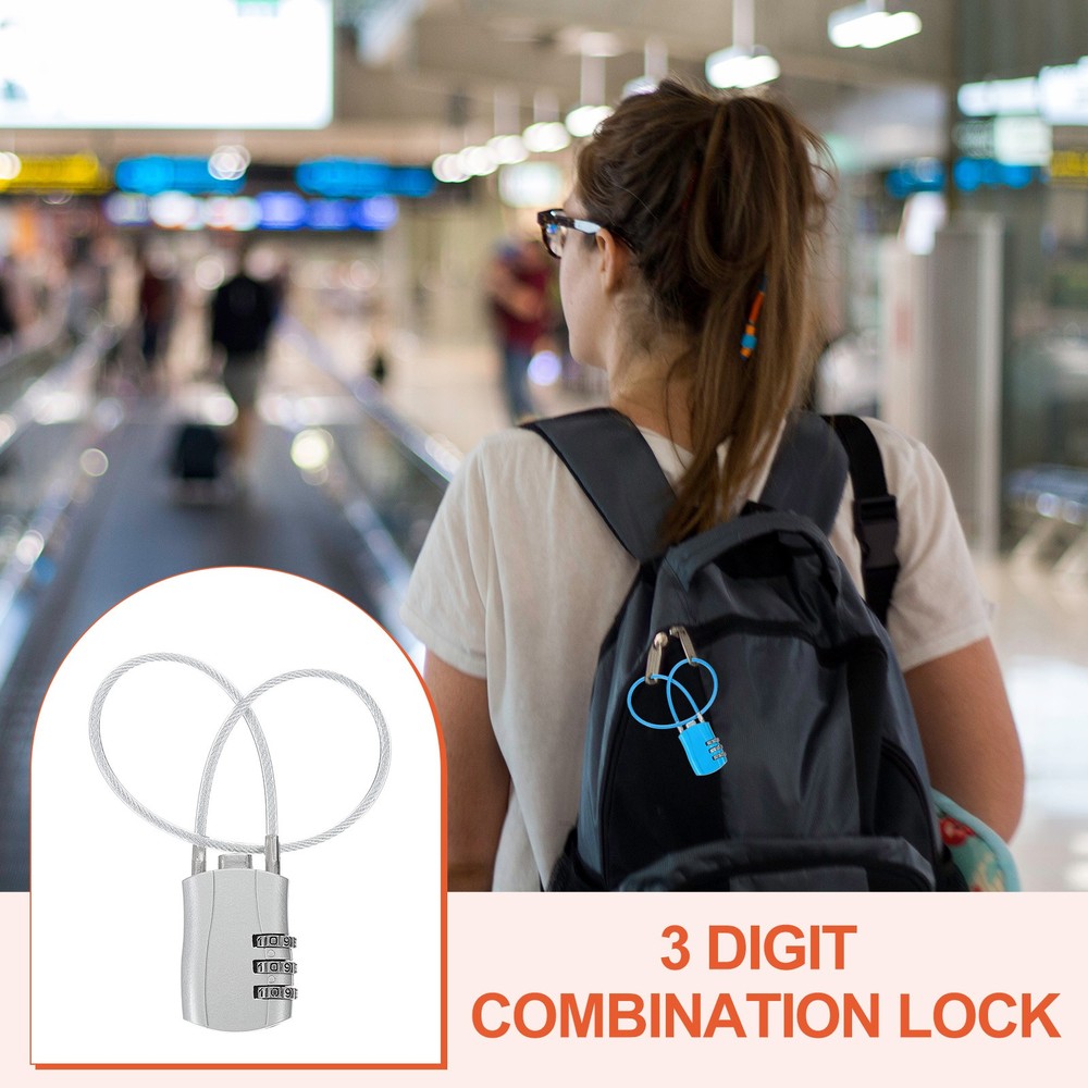 4 Pcs 3 Digit Luggage Cable Combination Lock with 12" Long Cable, Silver
