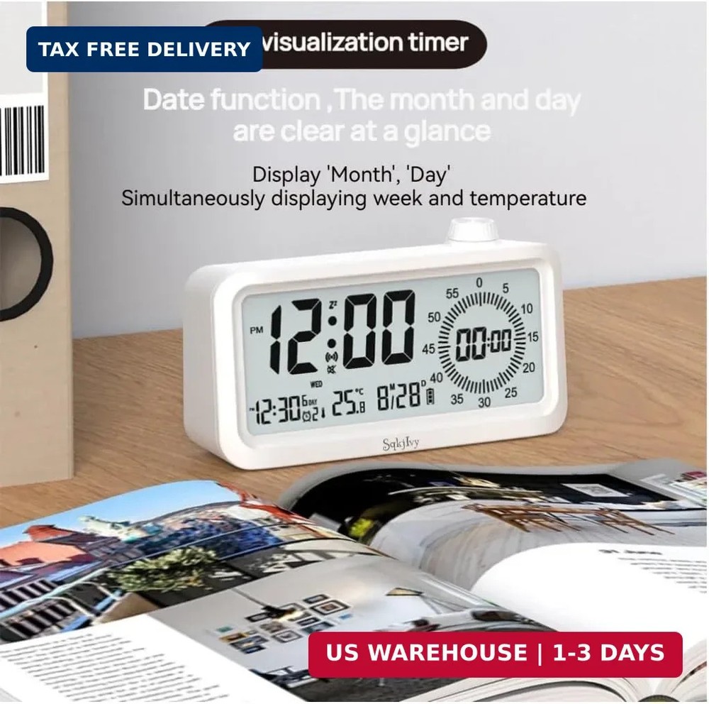 Visual Digital Timer for Kids with LCD Display,3-Level Adjustable Backlight,Temp