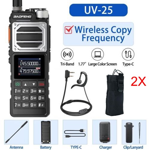 US 2PACK BAOFENG UV-25 WALKIE TALKIE LONG RANGE TRI-POWER TWO WAY HAM RADIOS+BAG