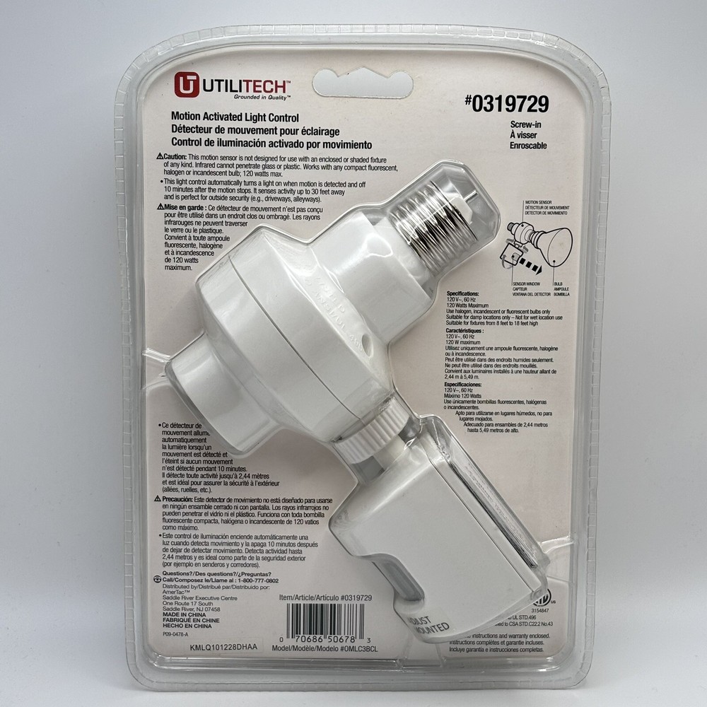 UTILITECH Motion Activated Light Control | Model 0319729 | 180 Degree Detection