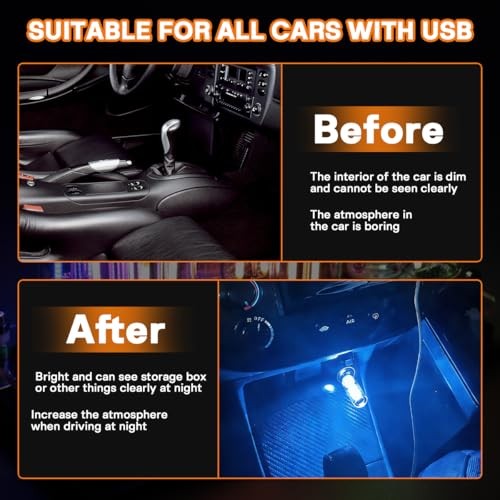 2PCS USB LED Lights for Car Interior - Mini Ambient Lighting - Blue