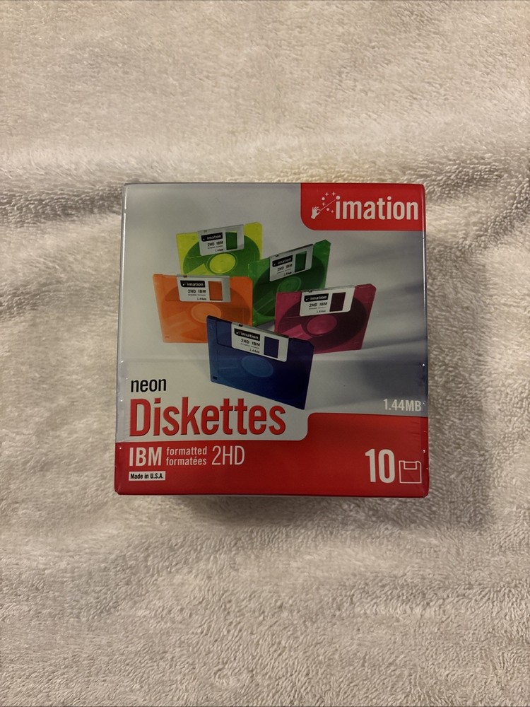 Imation Neon Diskettes IBM Formatted 2HD 1.44 mb NEW 10pack sealed