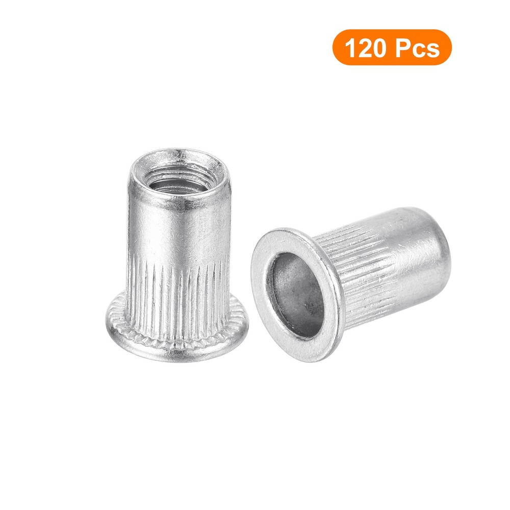 120Pcs Rivet Nuts Flat Head, 1/4 Aluminum Alloy Thread