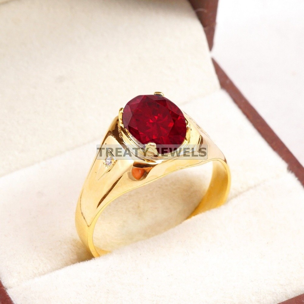 Ruby Oval Cut With 14k Yellow Gold Ring For Men's #B541 #