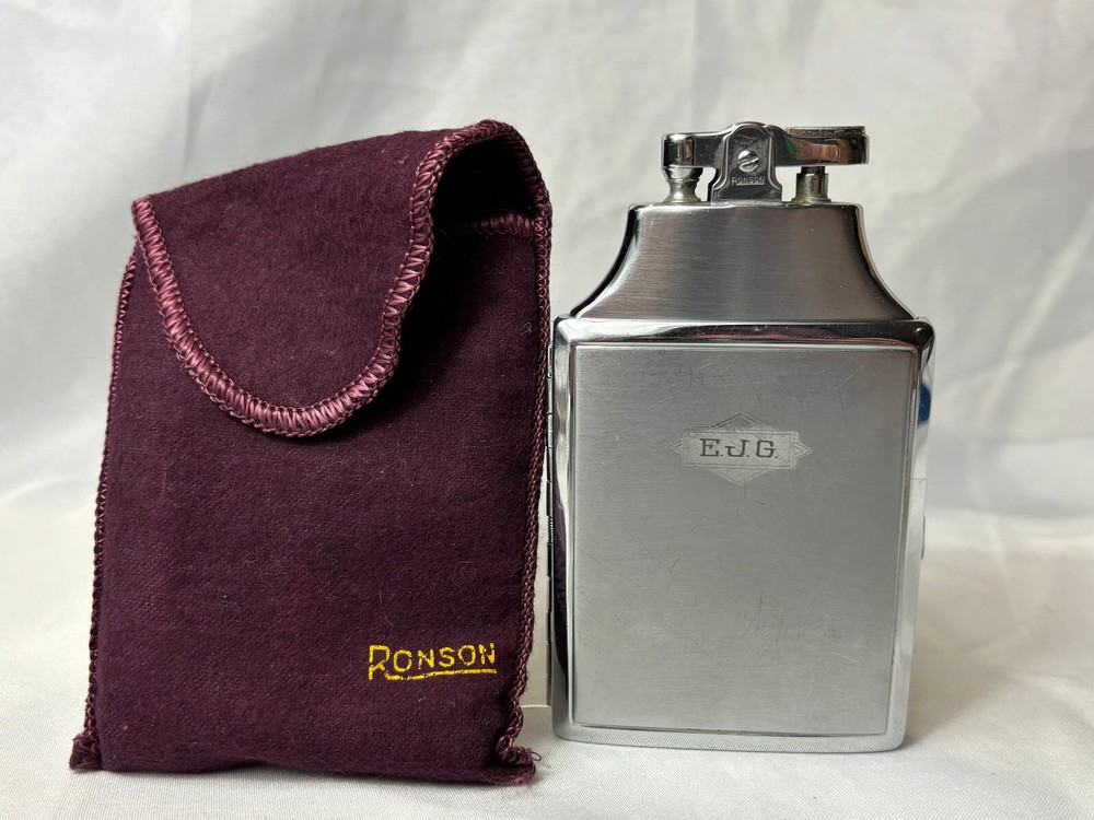 Vtg Ronson Mastercase Lighter Cigarette Holder Combo W/ Pouch "EJG" Initials