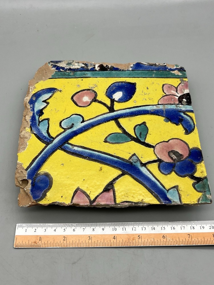 Safavid Square Tile Glazed Architecture Ceramic Earthenware Cuerda Seca 1800