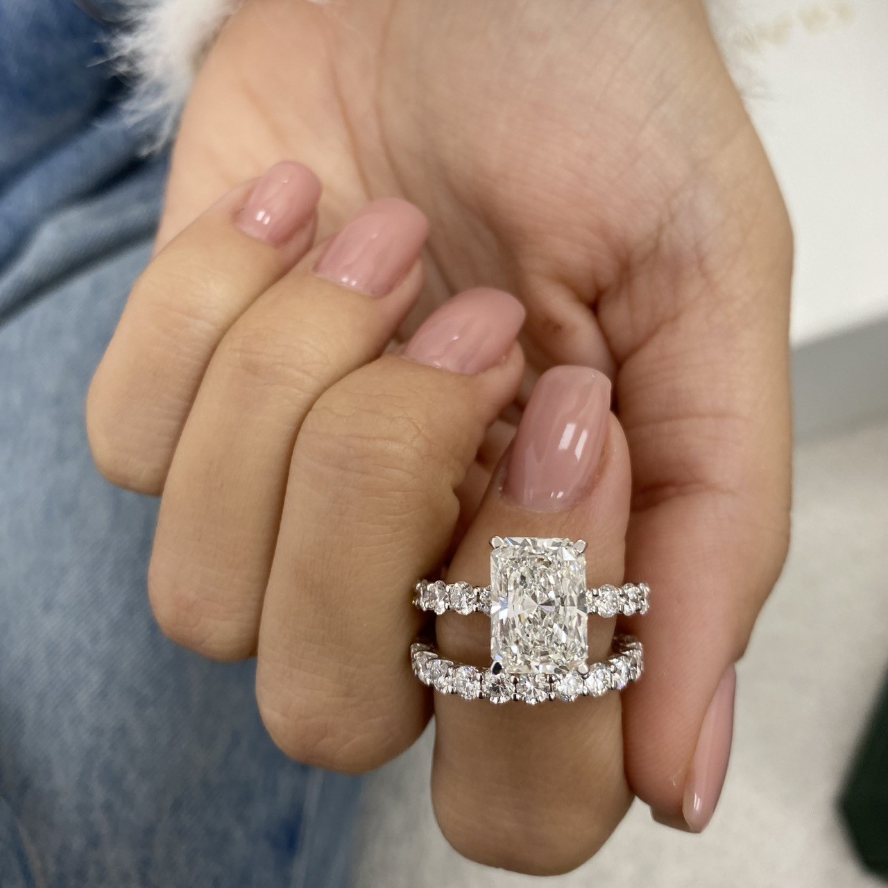 Diamond Radiant Ring Set VS1 F IGI Certified 5.8 Ct Labcreated 18K White Gold