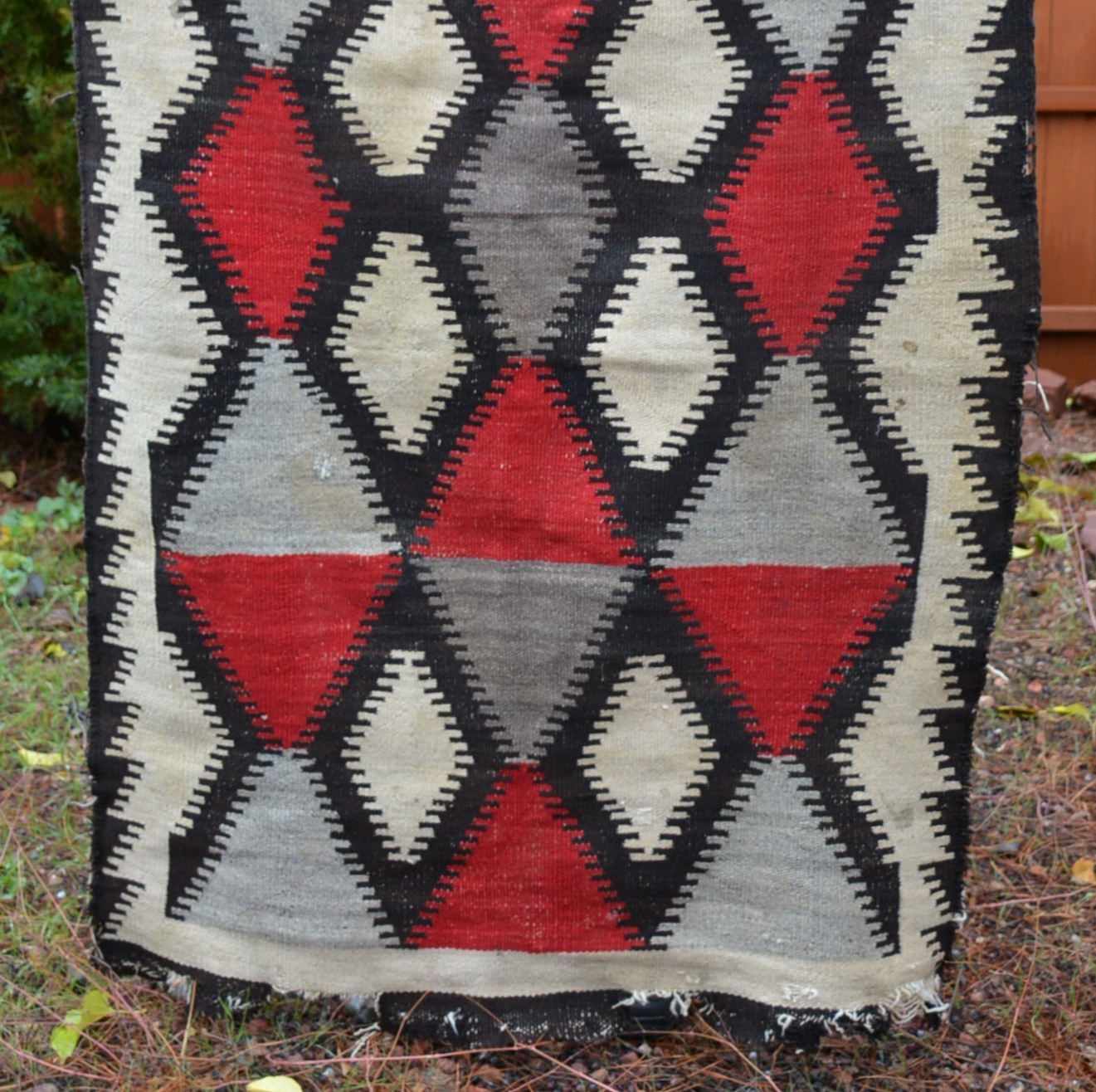 Large Old Navajo Rug - Eyedazzler Diamond Design Red Black White Gray - 78 x 43