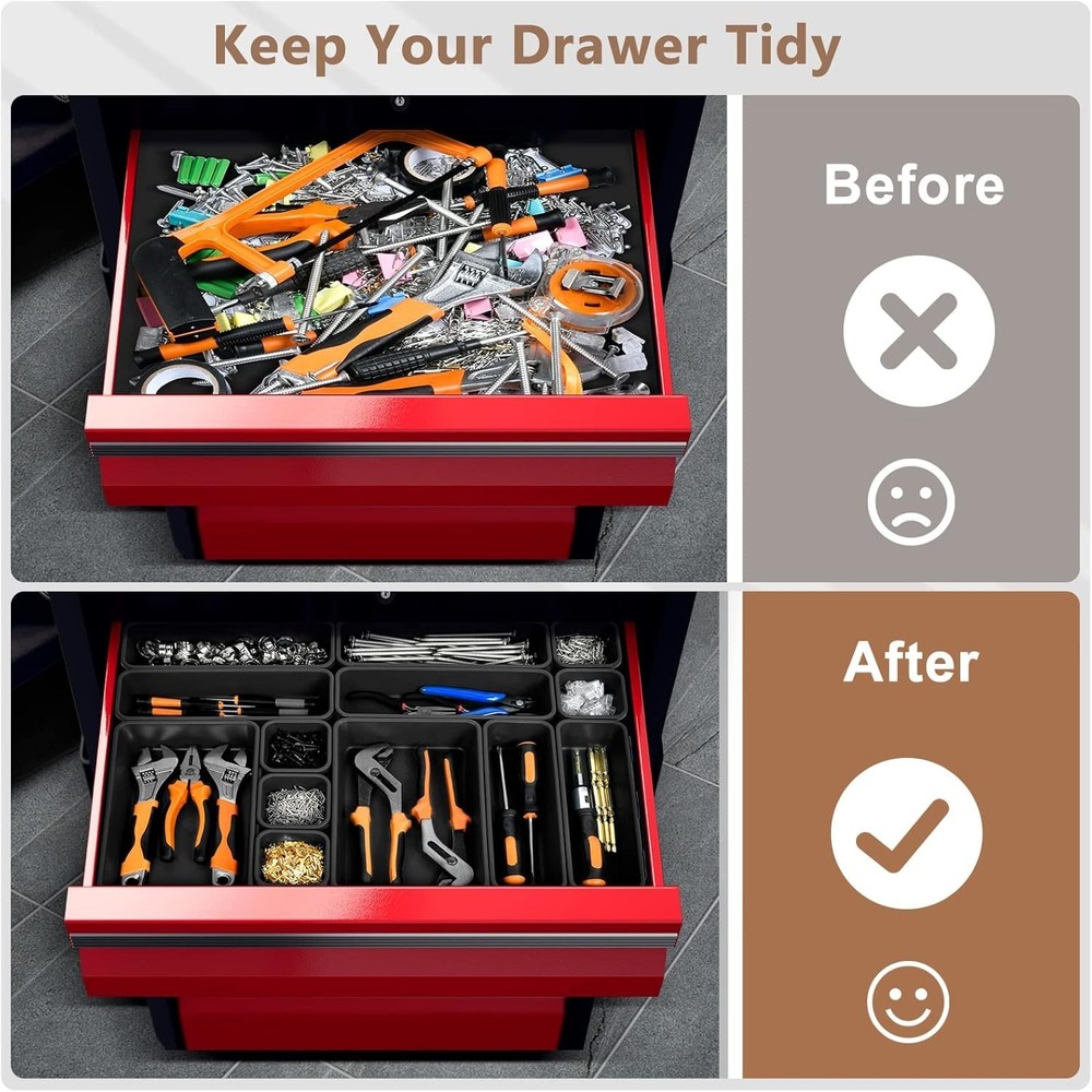 𝟰𝟲𝗣𝗖𝗦 & 5 Size】Tool Box Organizer Tray Divider Set, 【Black】 Desk Drawer ...