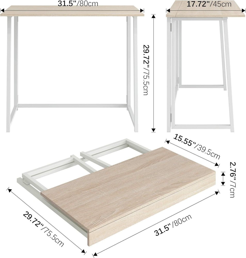 31.5" Folding Desk Simple Assembly Computer Desk Study Writing Table Home Office