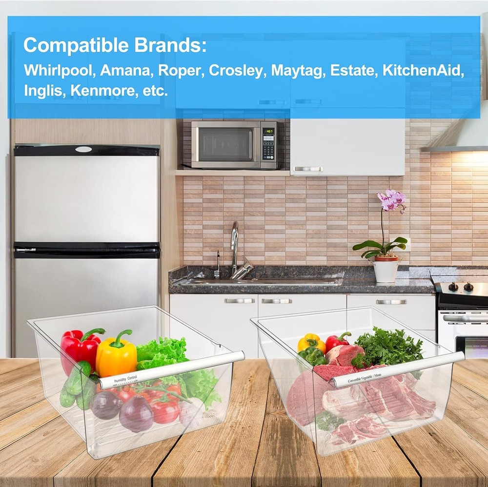 2 Pcs 2188656 Fridge Crisper Bin UPPER & 2188664 Crisper Bin LOWER for Whirlpool