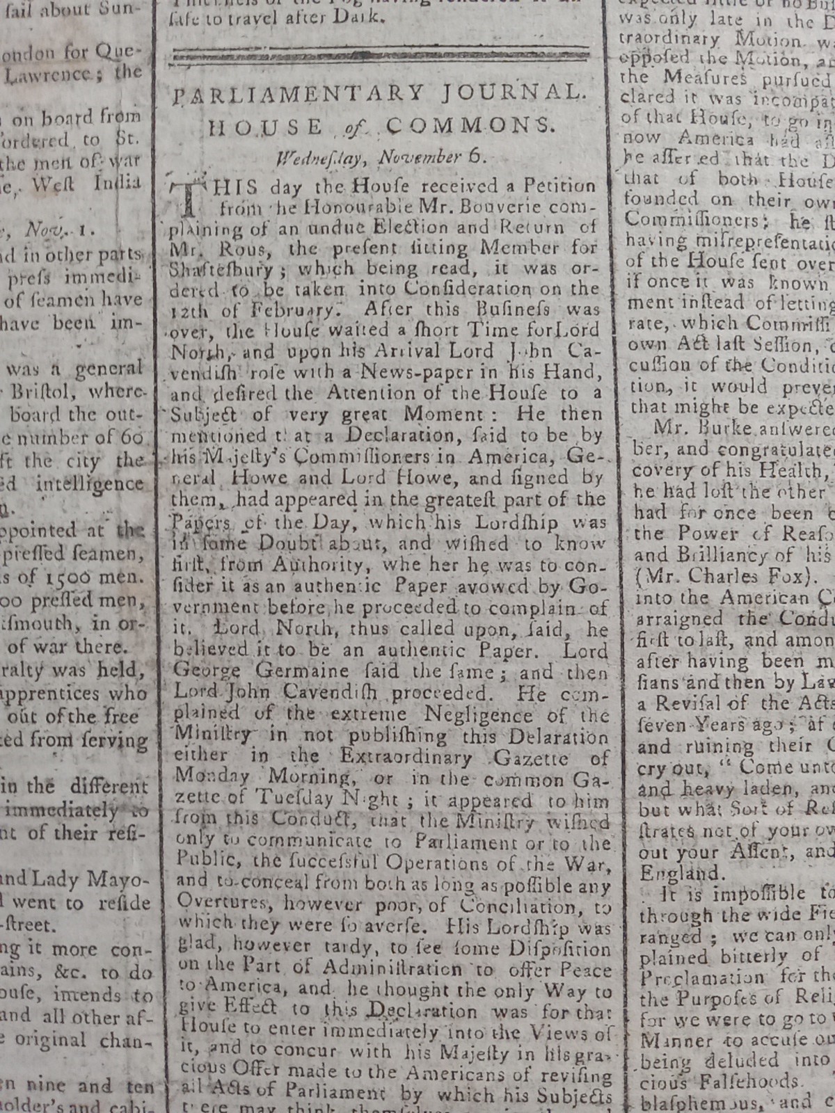 Original 1776 British Newspaper - American Revolutionary War - Colonies