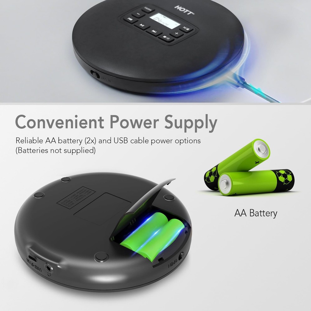 C204 Basic Portable CD Player with Anti-Skip Protection - AA Battery Powered,...