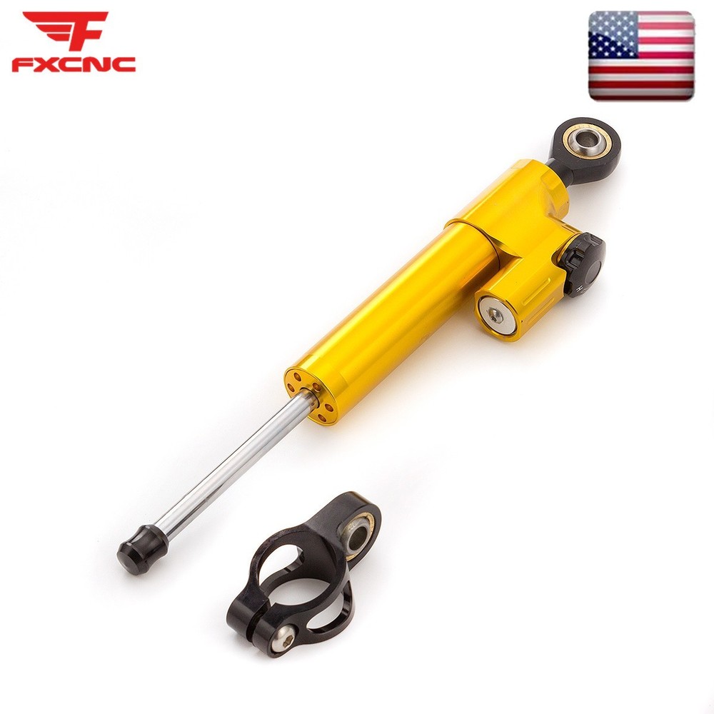 FXCNC 255MM Steering Damper Stabilizer Reversed Shock Universal Adjustable Gold