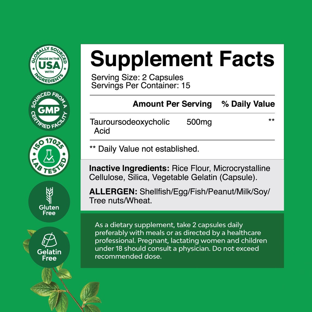 Advanced Bile Salt TUDCA Supplement - Extra Strength TUDCA 500mg Per Serving