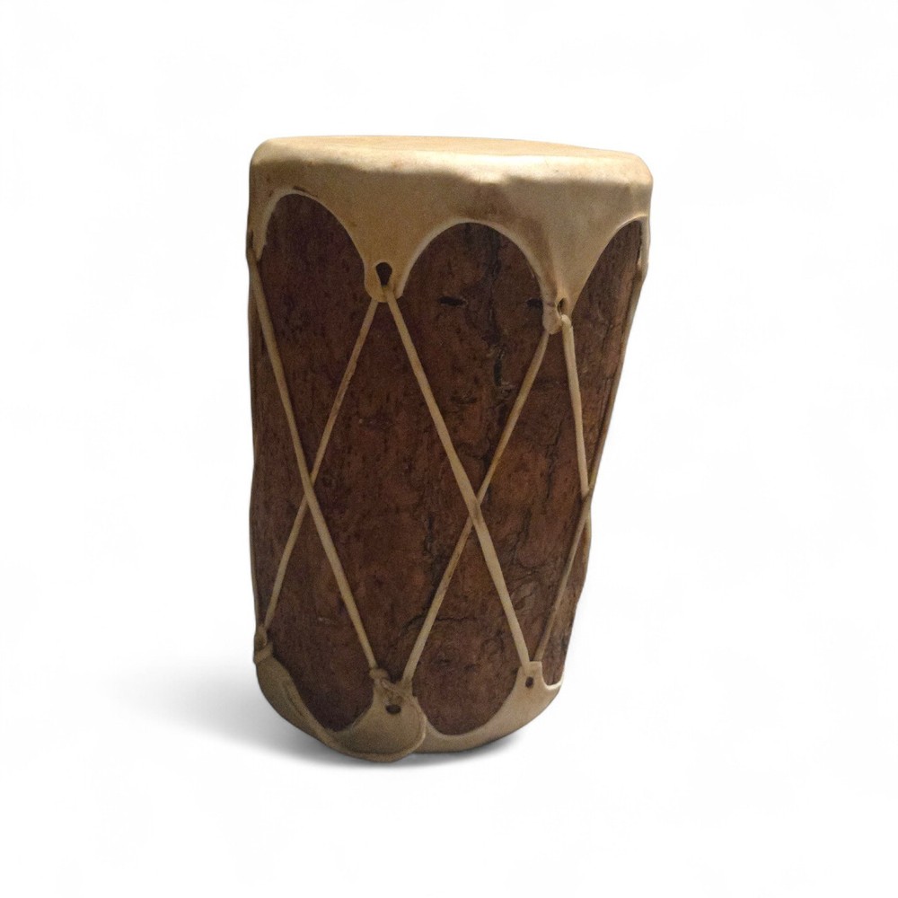 Authentic Double-Headed Log Drum - 13" Handcrafted Rawhide Skin Percussion