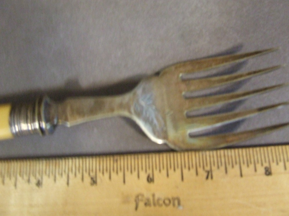 ANTIQUE ANTIQUE CELLULOID SILVERPLATED ENGLISH 2 PC EMBOSSED SERVICE FORK KNIFE