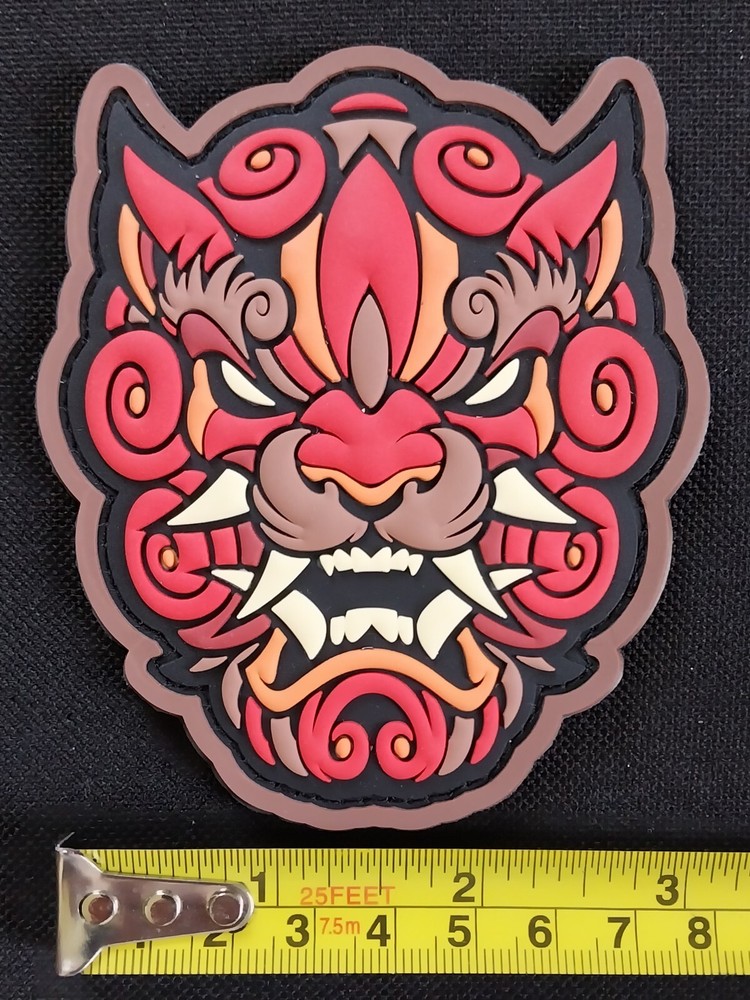 3D PVC Hook Backing Morale Military Patch ~ MSM FIRE FOO DOG HEAD (B)