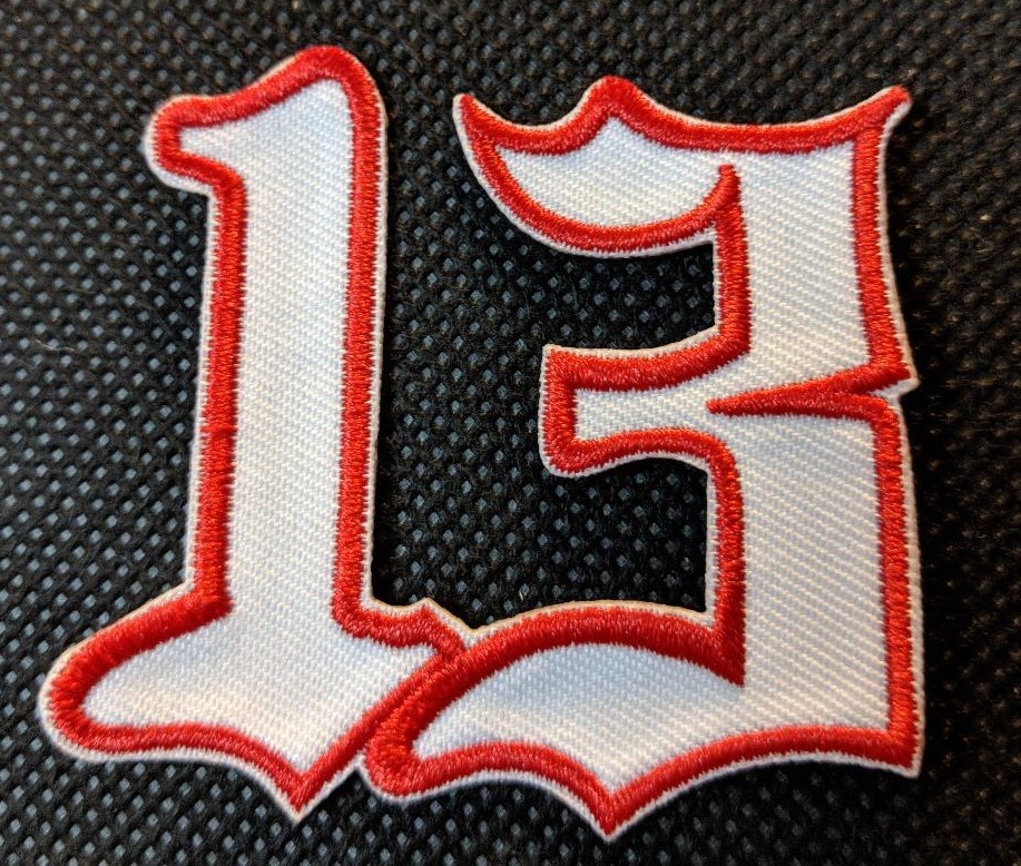 Number 13 Red on White # 13 Patch Motorcycle Patch Biker Patch