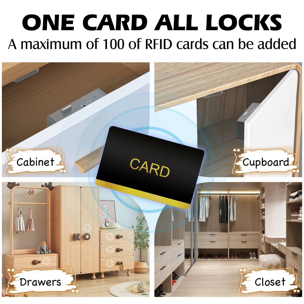 Smart Cabinet Lock, Hidden RFID Drawer Lock, Electronic Keyless Bluetooth Chi...