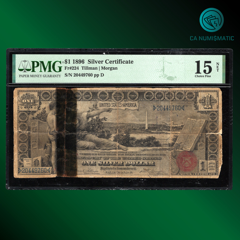 Fr.224 1896 $1 Dollar Silver Certificate EDUCATIONAL NOTE, PMG 15 NET, 49760