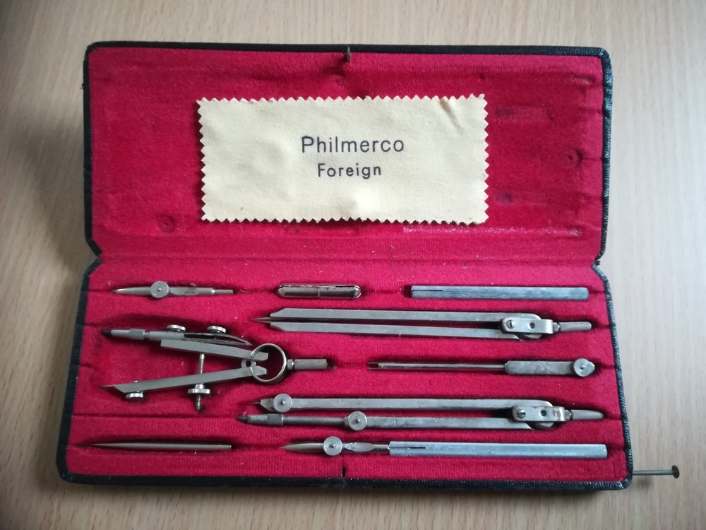 VINTAGE DRAUGHTMAN'S SET PHILMERCO FOREIGN 1360 IN BLACK CASE