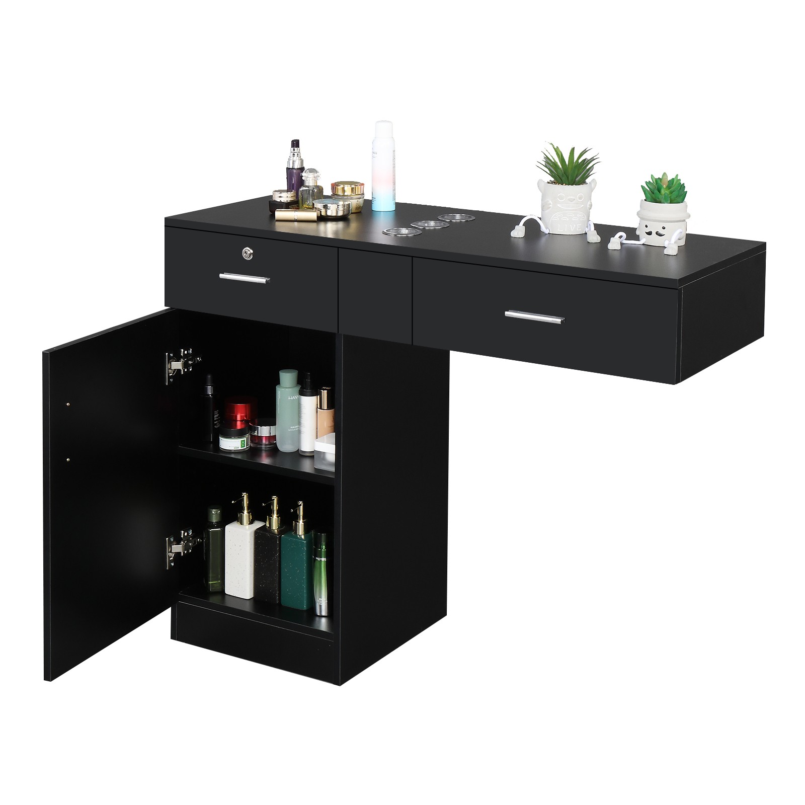 Wall Mount Salon Station Beauty Barber Equipment for Hair Stylist with 2 Drawers