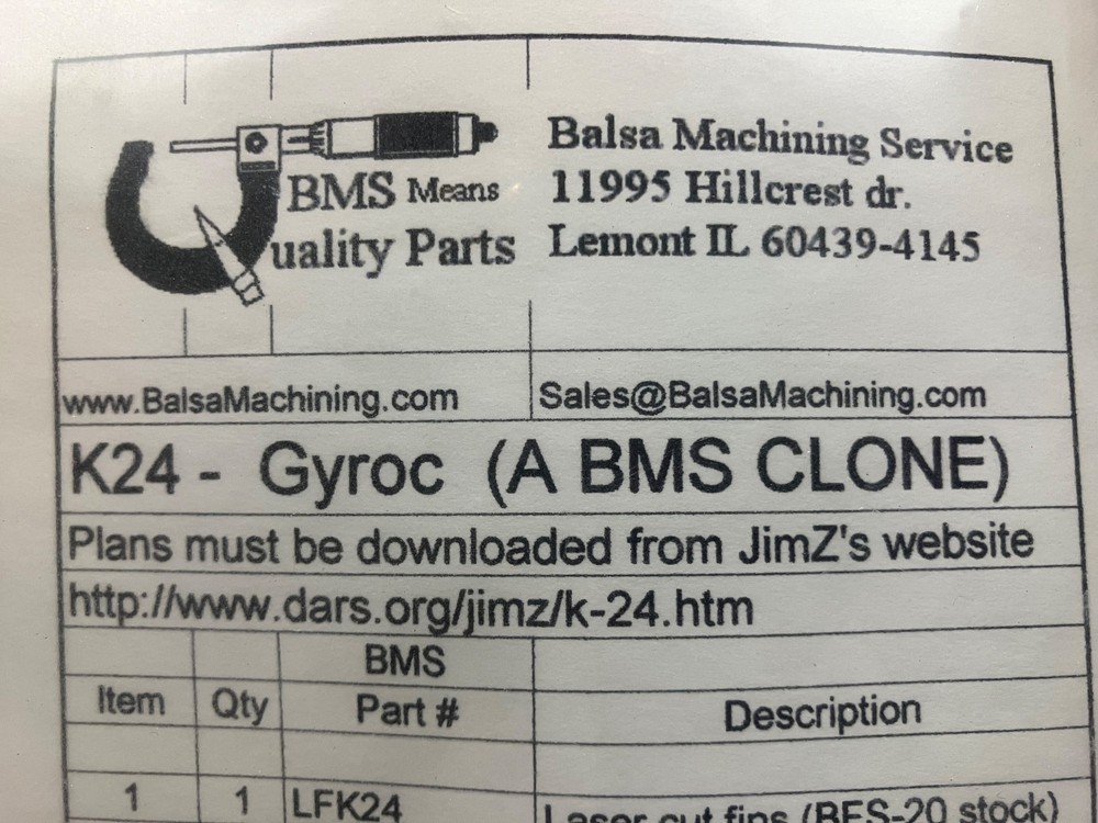 BMS (Balsa Machining) K24 - Astron Gyroc Clone Flying Model Rocket Kit - Sealed