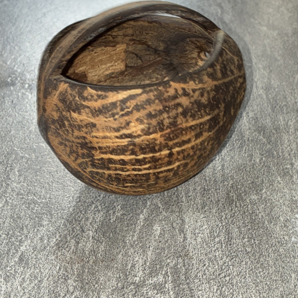 Hand Carved Coconut Shell Handled Basket