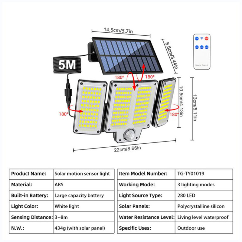2 PACK 280 LED Solar Lights Outdoor Waterproof Motion Sensor Security Wall Lamp