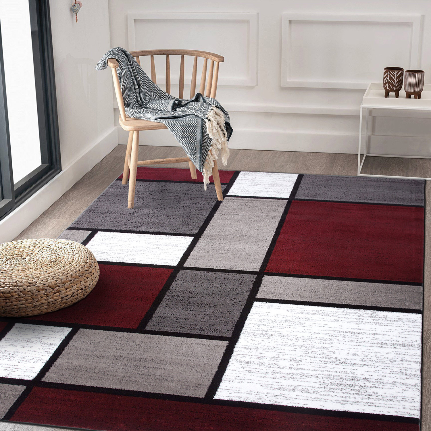 Rugshop Area Rug Contemporary Modern Boxed Color Block Rugs for Living Room 8X10