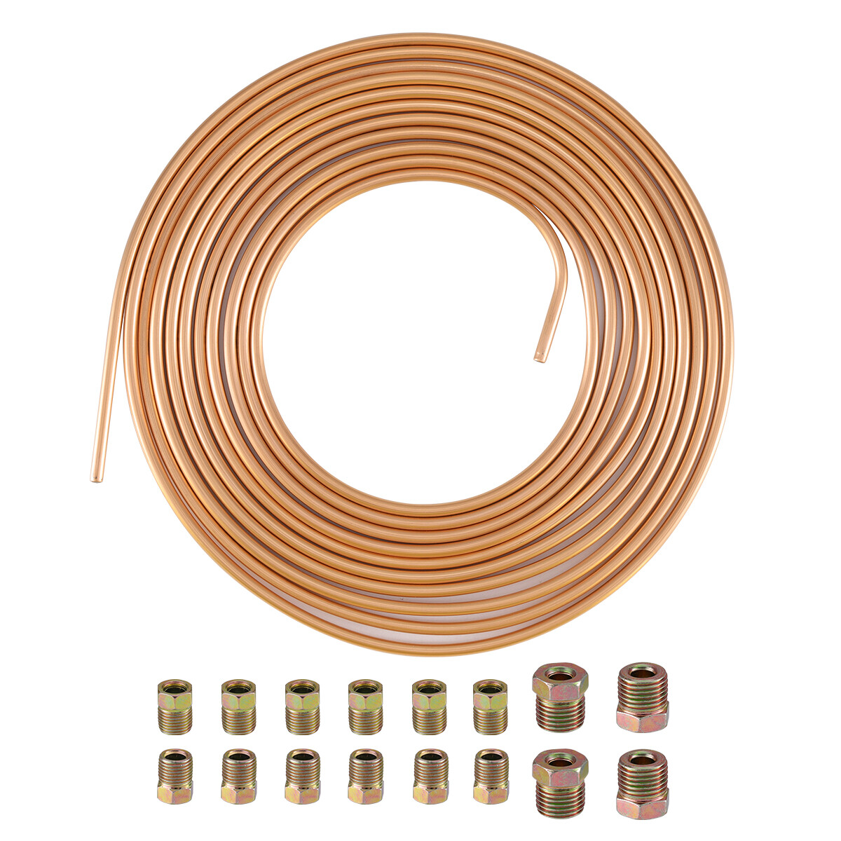 Brake Line Tubing Kit Copper Nickel 25 Ft Coil Roll 1/4'' OD with 16 Fittings