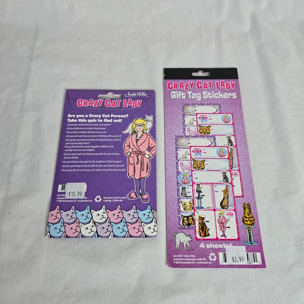 Crazy Cat Lady Patch & Gift Tag Stickers New