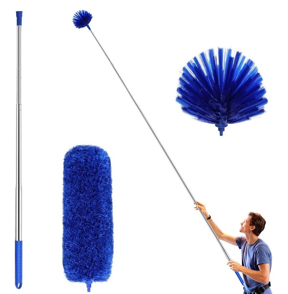 Cobweb Duster with Extension Pole, Washable Cleaning Duster Kit with 2 Dusters
