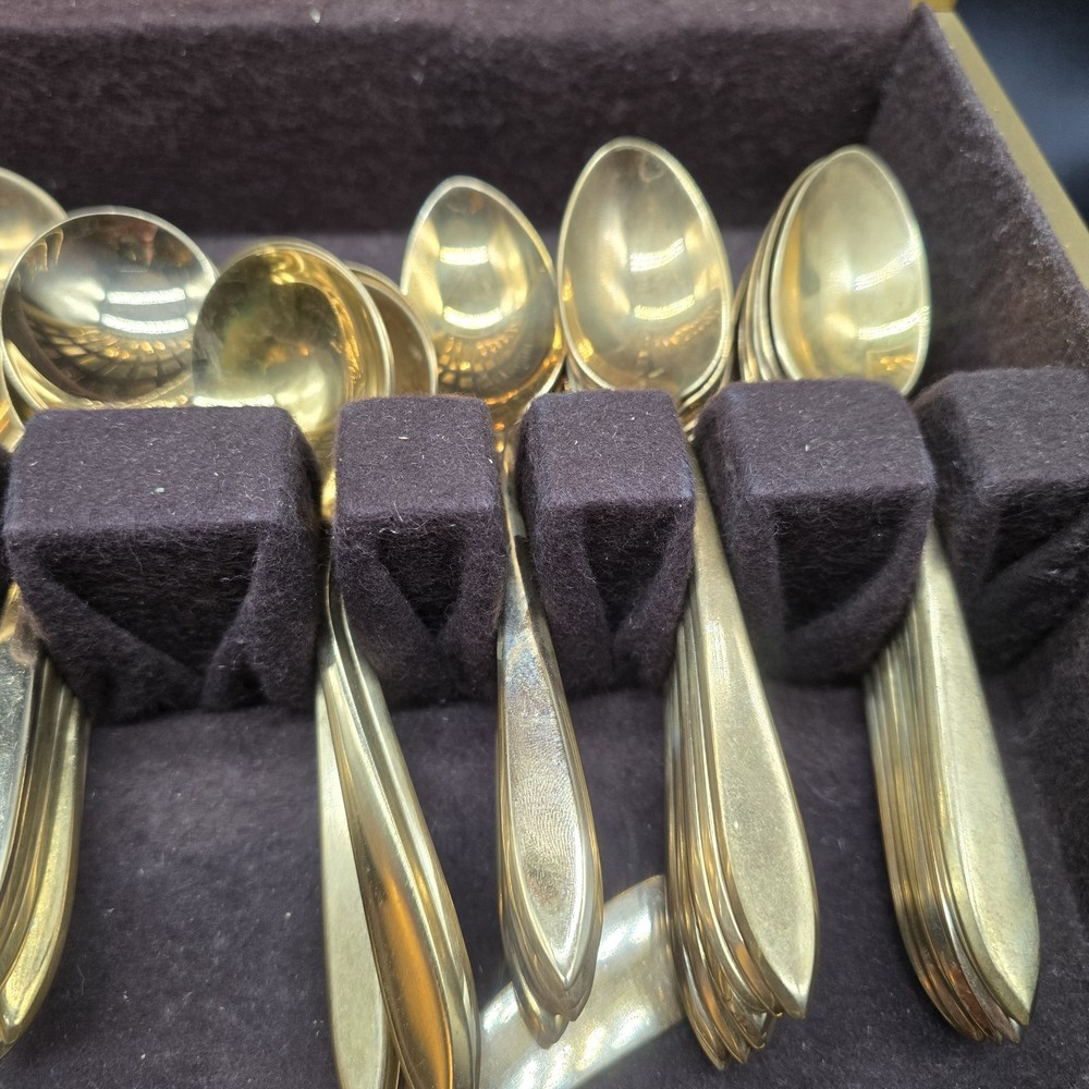 Dirilyte Regal Flatware Gold Dinnerware 93 Piece Vintage With Case Paperwork