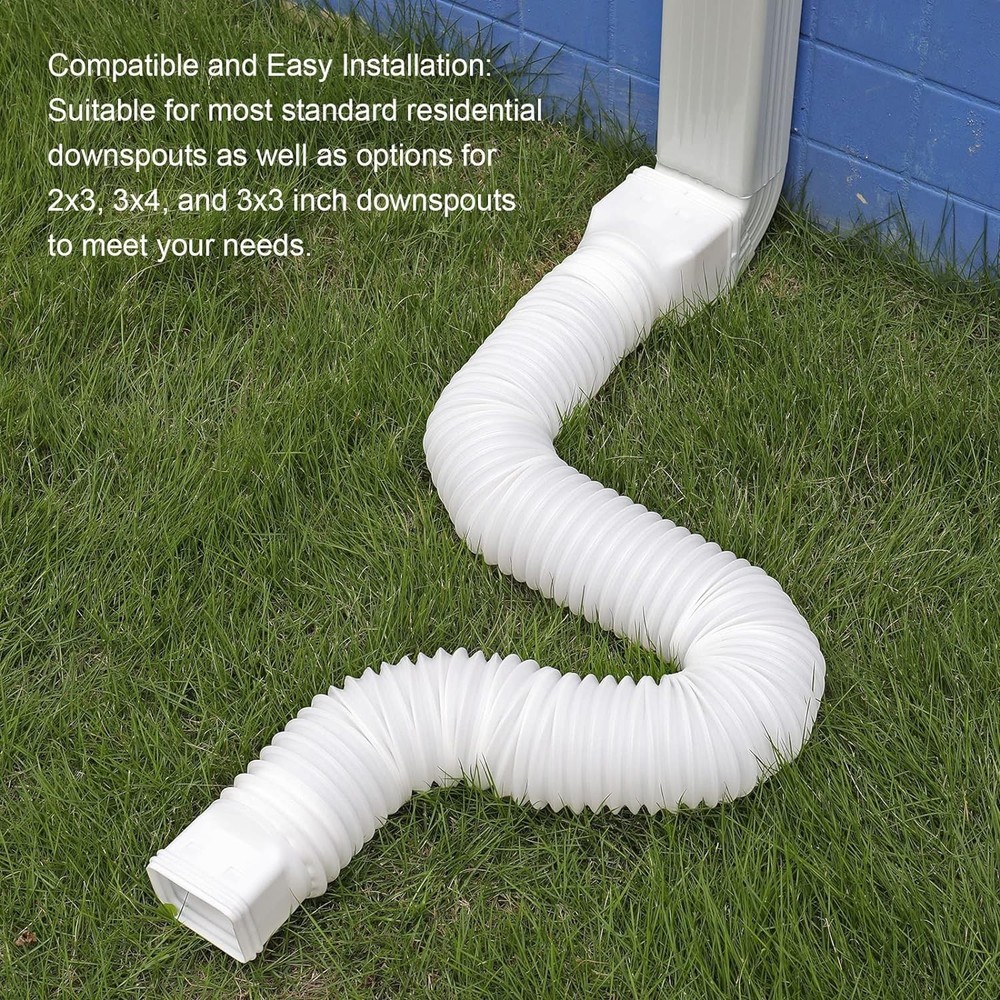 2-Pack White Downspout Extensions: Flexible Rain Gutter Drainage, 21-68 Inches