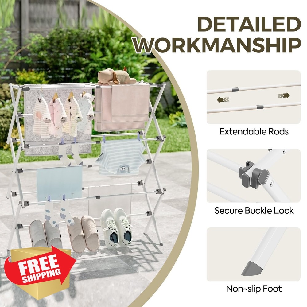 APEXCHASER Foldable Clothes Drying Rack, Extendable 14-35" Laundry Rack