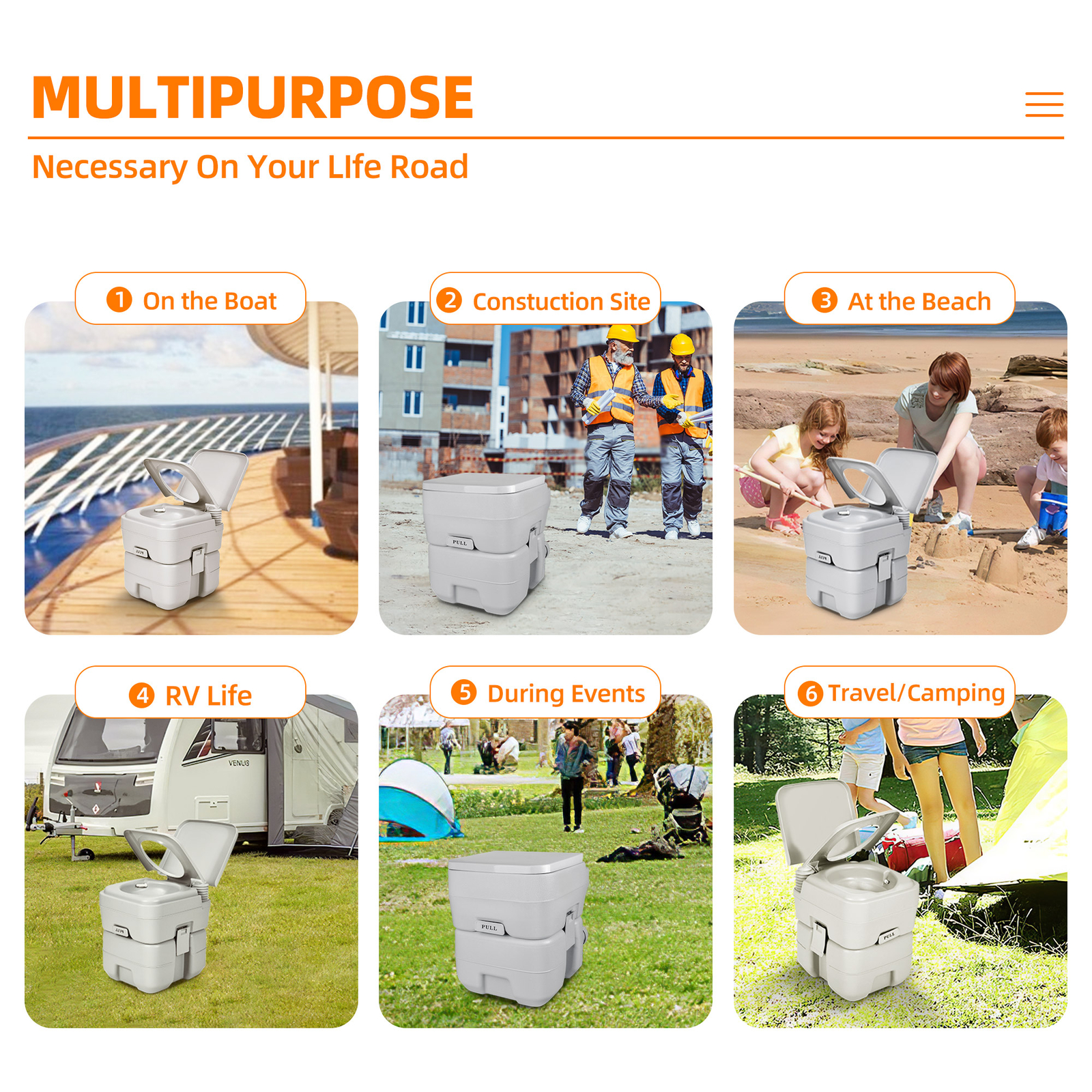 Portable Toilet 20L Dual Flush Caravan Commode Porta-Potty Indoor Travel Camping