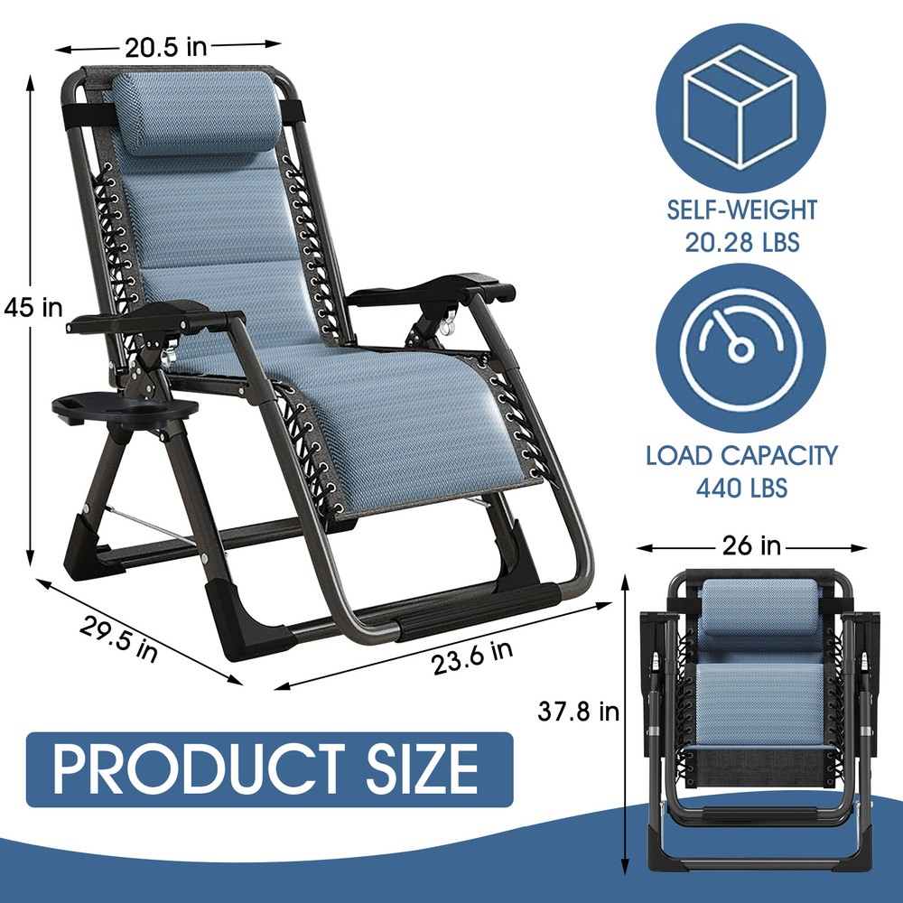 4Position Adjustable Camping Bed Padded Cot Folding Recliner Zero Gravity Chair