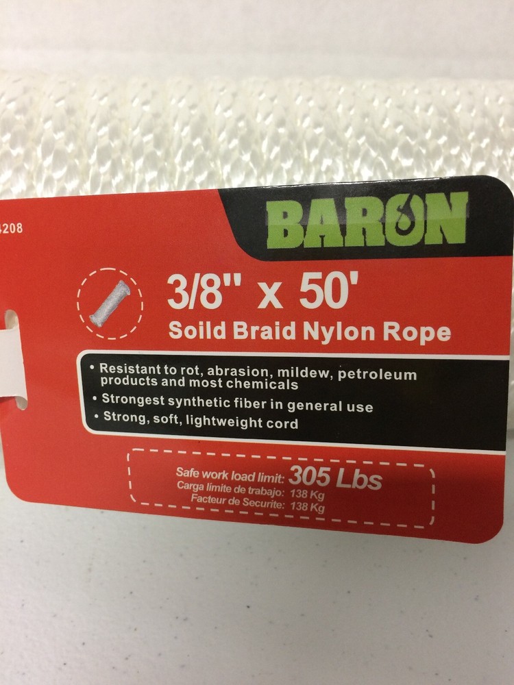 3/8in X 50ft Solid Braid Nylon Rope